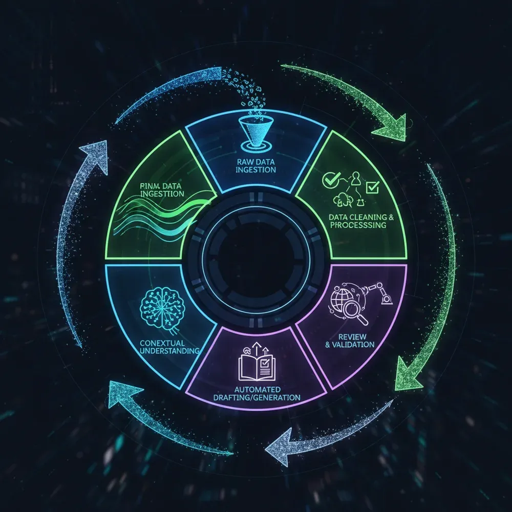 Részletes munkafolyamat-diagram, amely bemutatja az AI ügynök által kezelt adatéletciklust