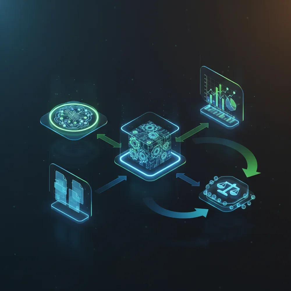 Diagram, amely bemutatja az adatfeldolgozó AI ügynök fő komponenseit és munkafolyamatát