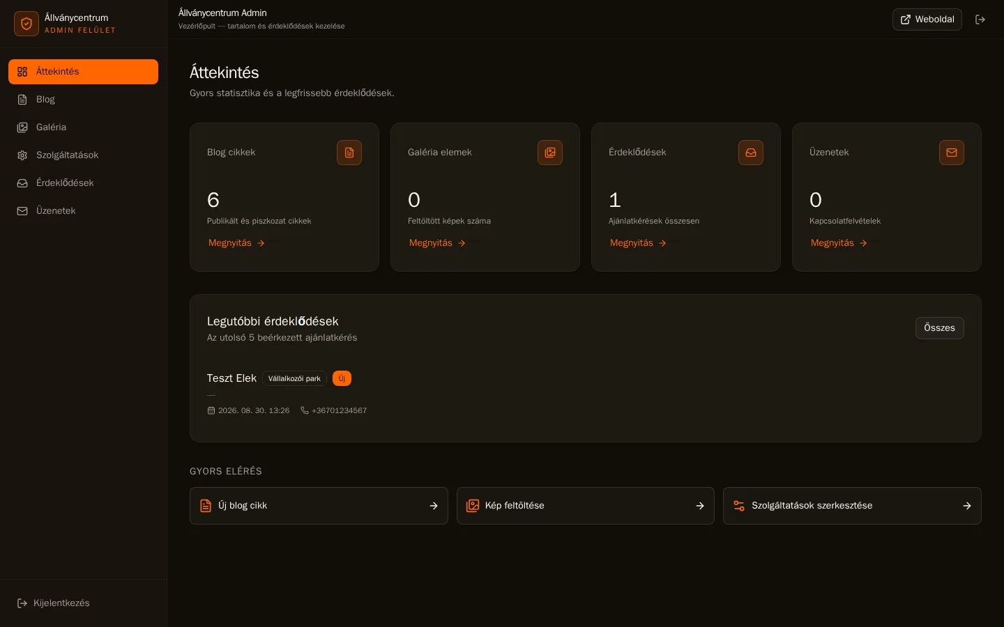 11-admin-dashboard-dark.webp — AiSolve.me referencia implementáció
